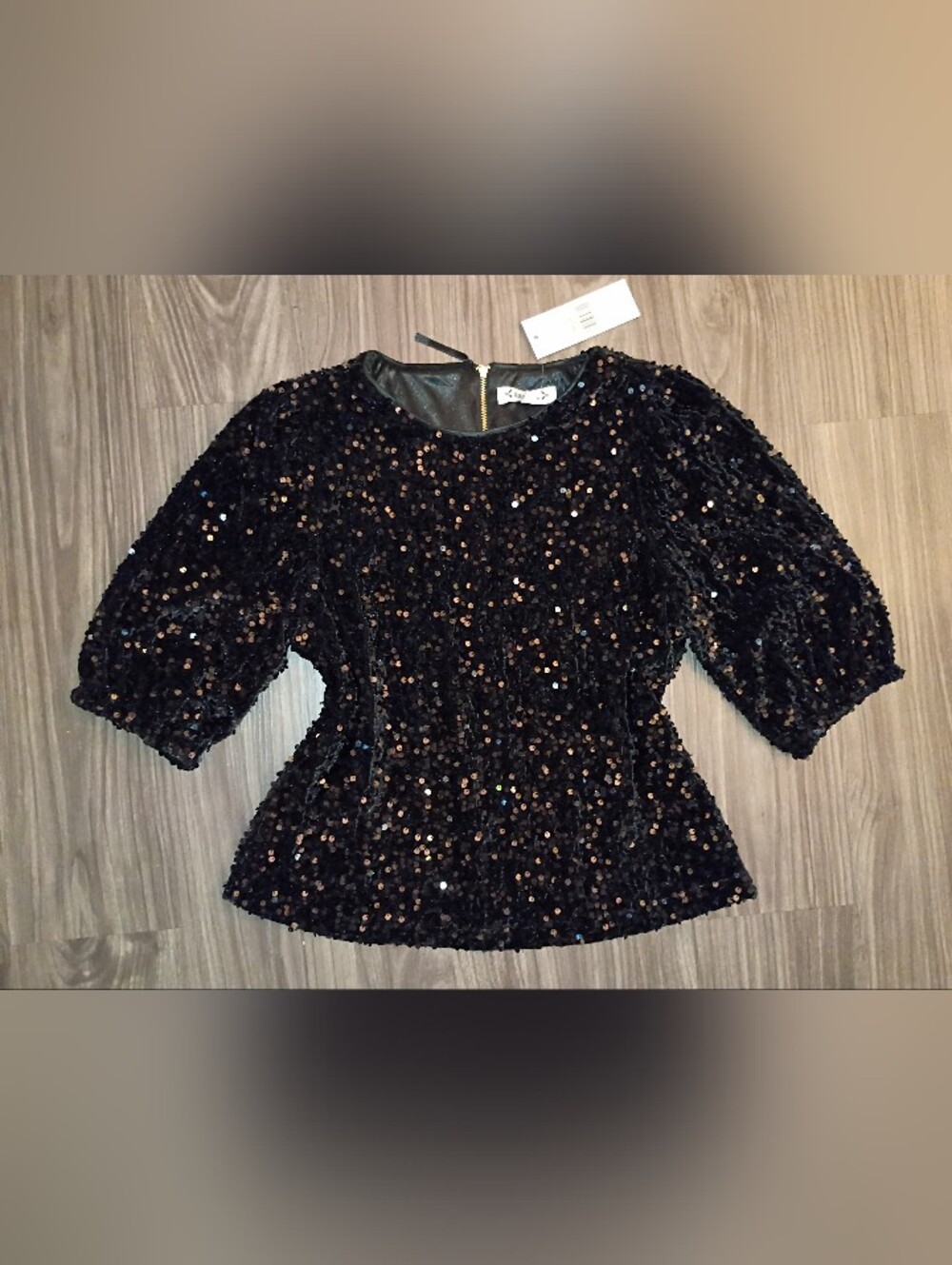 Nanette Lepore Black Sequin Puff Sleeve Top